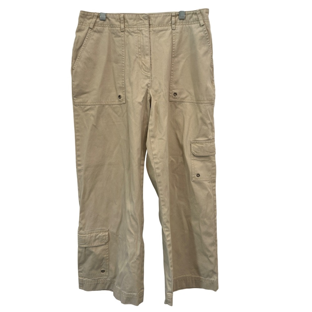 J. Jill Cargo Pants Tan Khaki Herringbone Cotton Wide Leg Crop Size 6